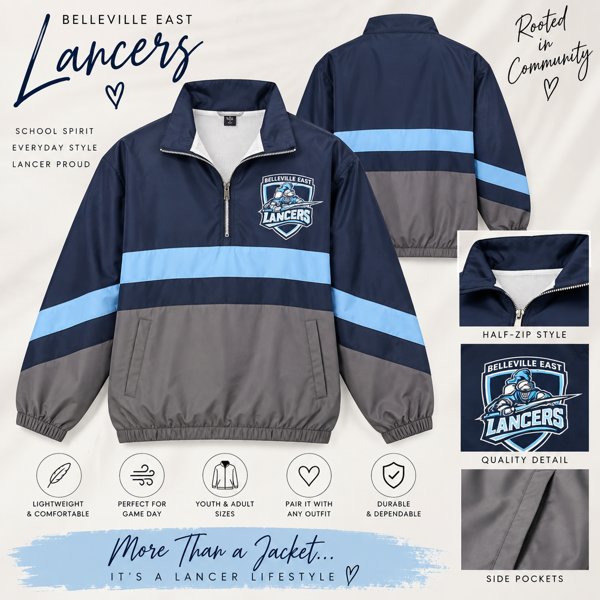 Belleville East Lancers Colorblock Half-Zip Windbreaker